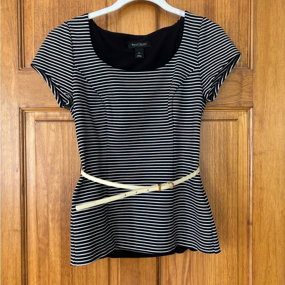 White House Black Market Black and White Striped Women's Top